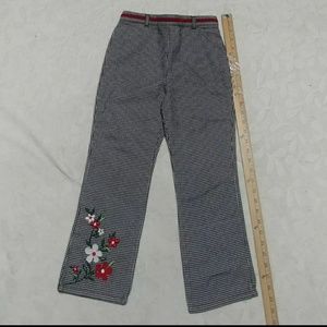 Embroidered flowers on houndstooth pants, Gymboree